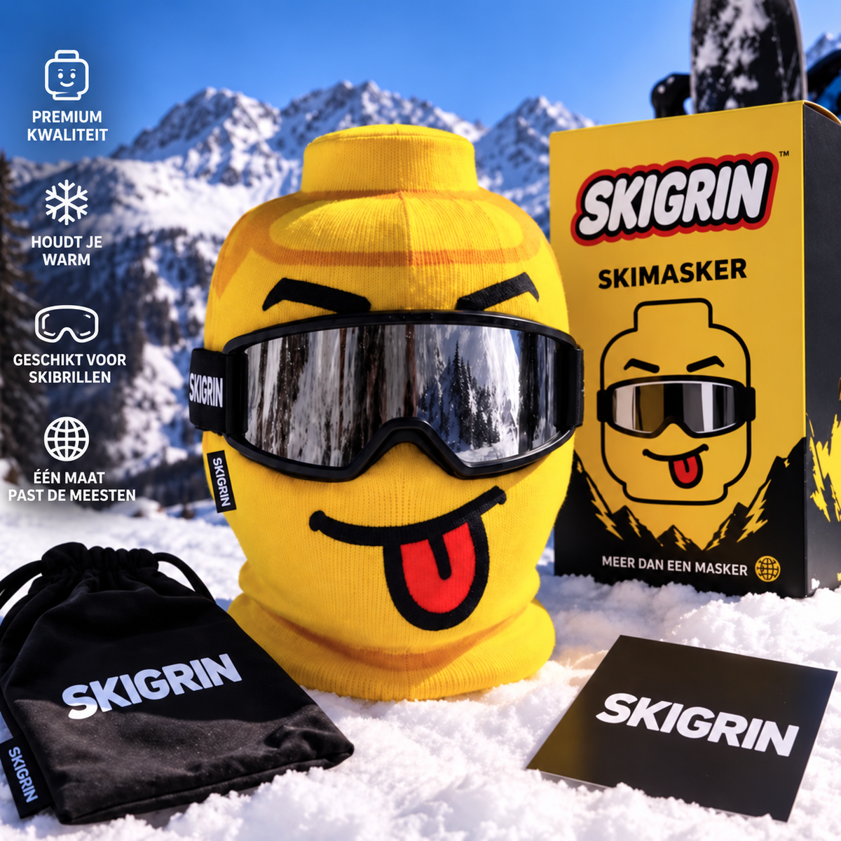 SKIGRIN skimasker - complete set met doos, zakje en kaart