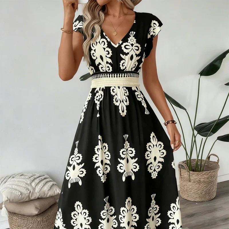 KAREN | BAROCK-MAXIKLEID MIT V-AUSSCHNITT
