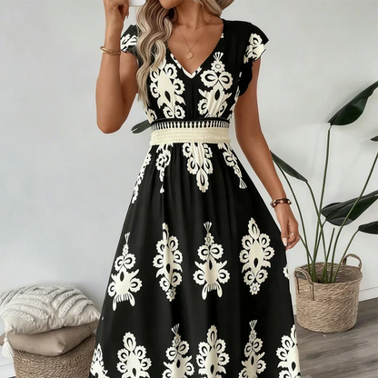 KAREN | BAROCK-MAXIKLEID MIT V-AUSSCHNITT